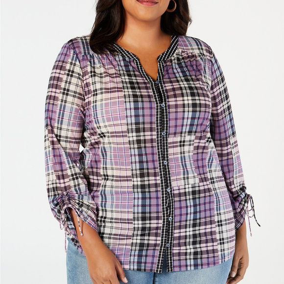 Style & Co. Tops - Style&Co Plus Size Patchwork Plaid Split Neckline